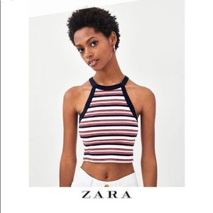 Zara TRF Sleeveless Striped Crop Top